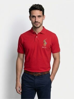 Polo Ralph Lauren Polo Shirt Mens L Red Classic Fit Big Pony Logo Short